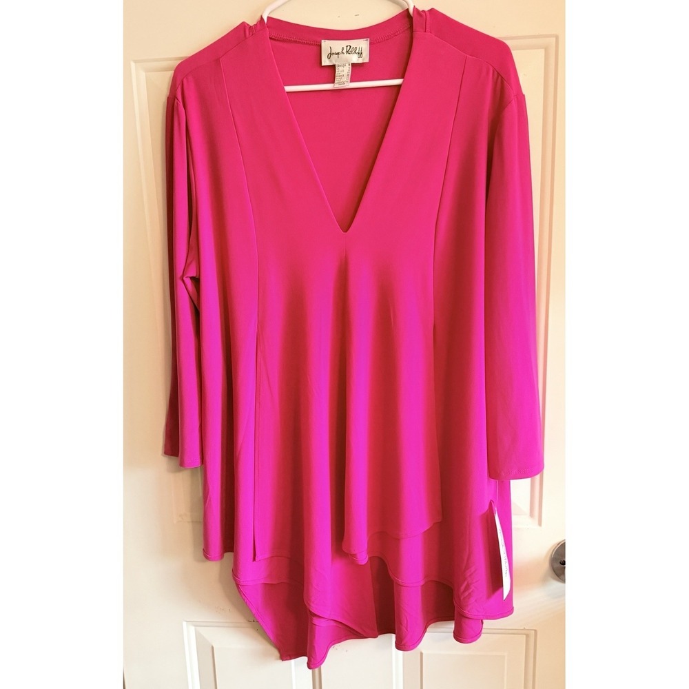 NWT Joseph Ribkoff‎ Womens 16 Duchess Pink V Neck Tunic Top Hi Low Stretch